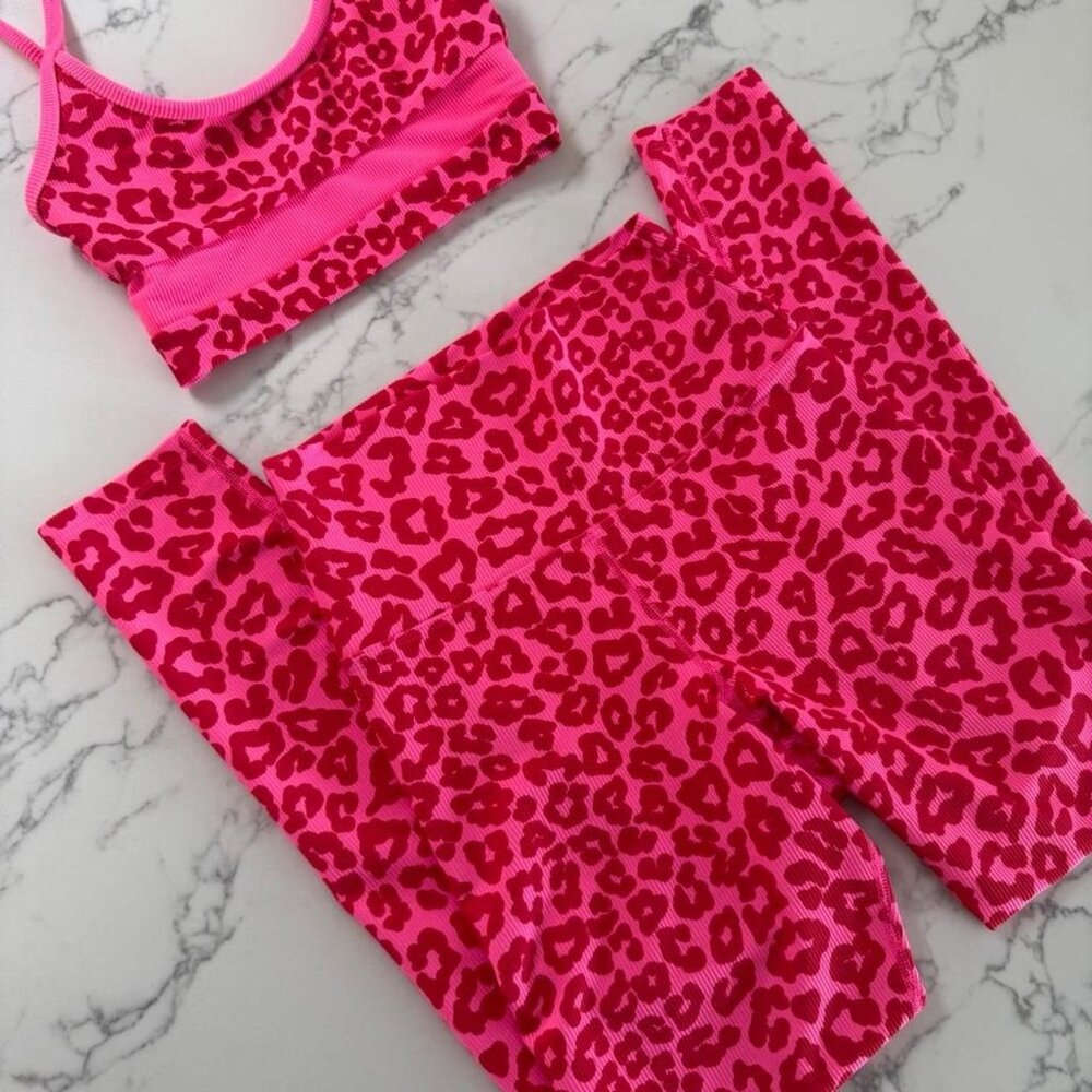 Beach Riot Ayla Legging & Eva Top Ribbed Workout SET - Love Leopard - Size XS/S - Picture 2 of 4